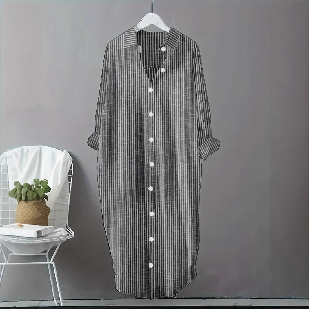Casual Loose Linen Shirt Dress - Sukienka koszulowa damska w stylu vintage