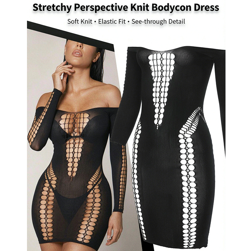 Sexy Mesh Sheer Bodycon Dress - Damska prześwitująca sukienka plażowa z długim