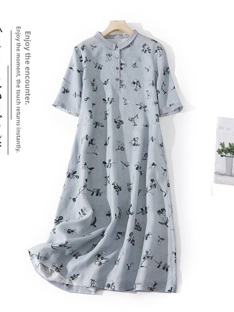 Casual Loose Linen Shirt Dress - Artystyczna sukienka koszulowa z luźnym krojem,