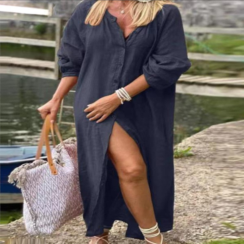Elegancka wiosenna sukienka da – Casual Loose Linen Shirt Dress recenzja i cena