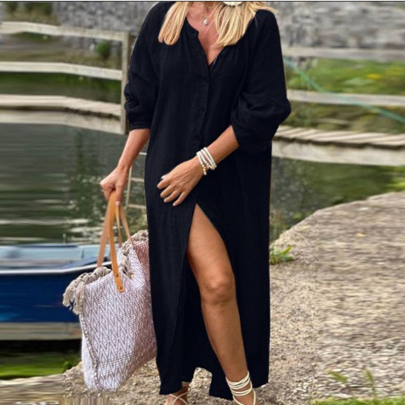 Elegancka wiosenna sukienka da – Casual Loose Linen Shirt Dress recenzja i cena