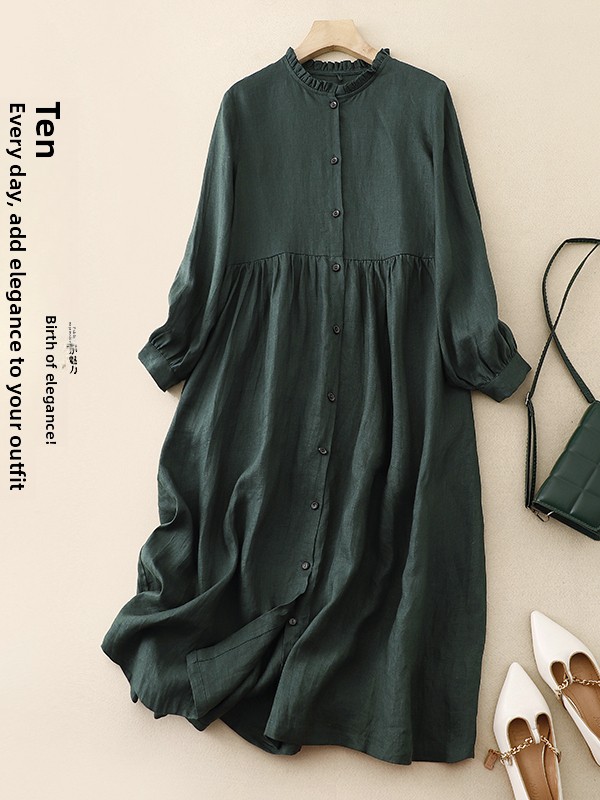 Luźna, bawełniana, lniana suki – Casual Loose Linen Shirt Dress recenzja i cena