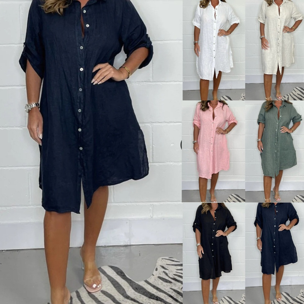 Letnia lniana sukienka-koszula – Casual Loose Linen Shirt Dress recenzja i cena