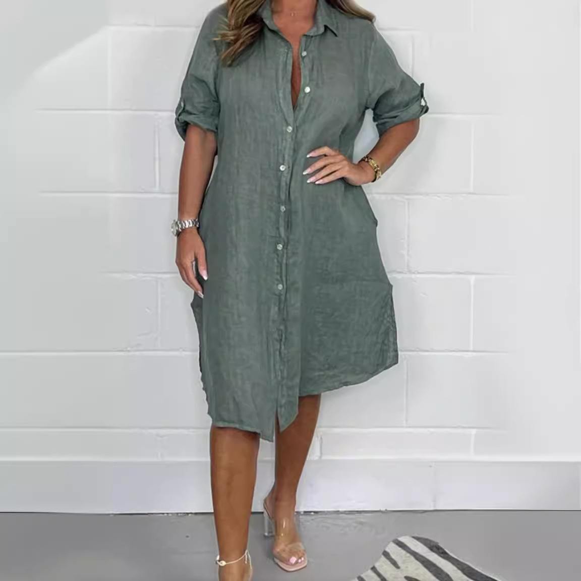Letnia lniana sukienka-koszula – Casual Loose Linen Shirt Dress recenzja i cena