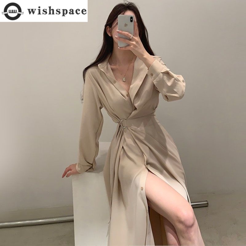 Sukienka z długim rękawem i kl – Korean Style A Line Shirt Dress recenzja i cena