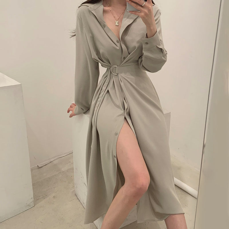 Sukienka z długim rękawem i kl – Korean Style A Line Shirt Dress recenzja i cena