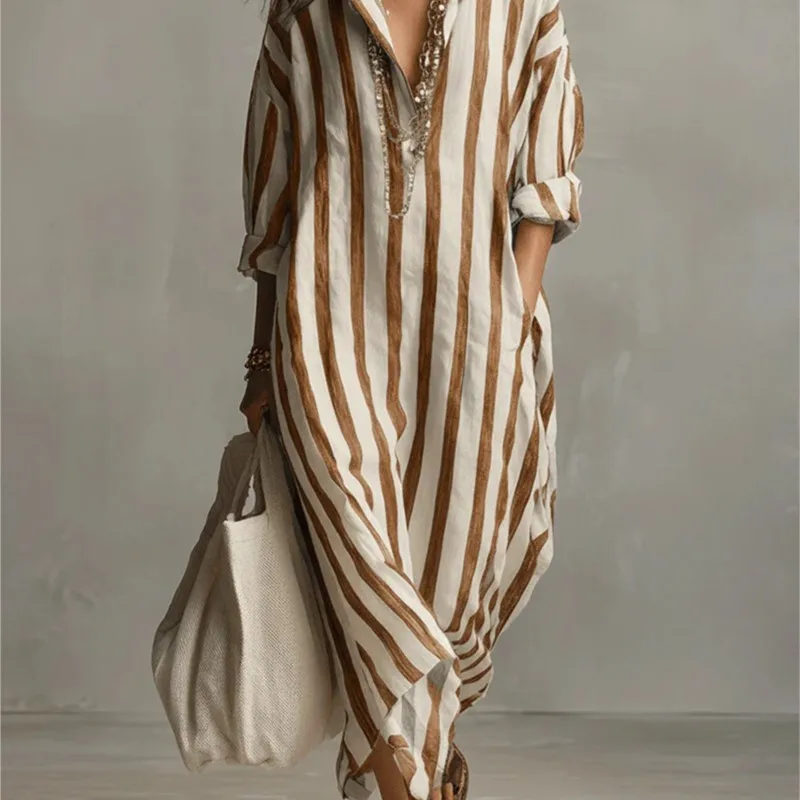 Eleganckie lniane sukienki z w – Casual Loose Linen Shirt Dress recenzja i cena