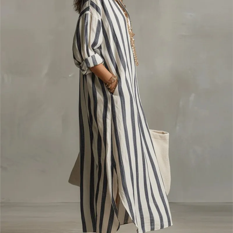 Eleganckie lniane sukienki z w – Casual Loose Linen Shirt Dress recenzja i cena