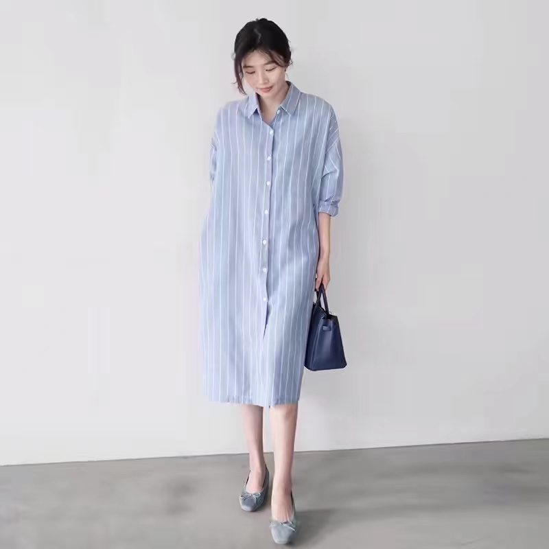 Niebieska sukienka koszulowa w – Korean Style A Line Shirt Dress recenzja i cena