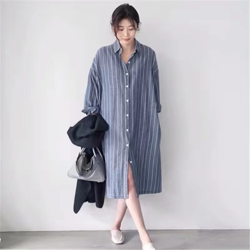 Niebieska sukienka koszulowa w – Korean Style A Line Shirt Dress recenzja i cena