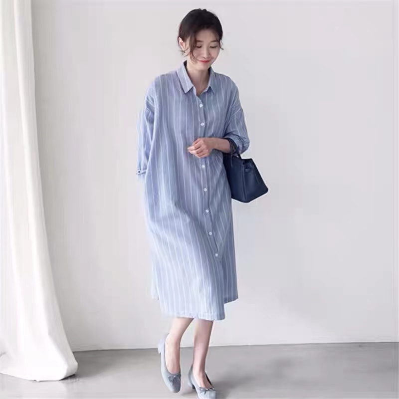 Niebieska sukienka koszulowa w – Korean Style A Line Shirt Dress recenzja i cena