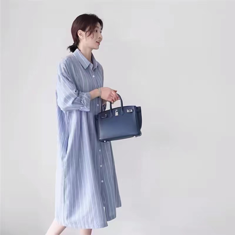 Niebieska sukienka koszulowa w – Korean Style A Line Shirt Dress recenzja i cena
